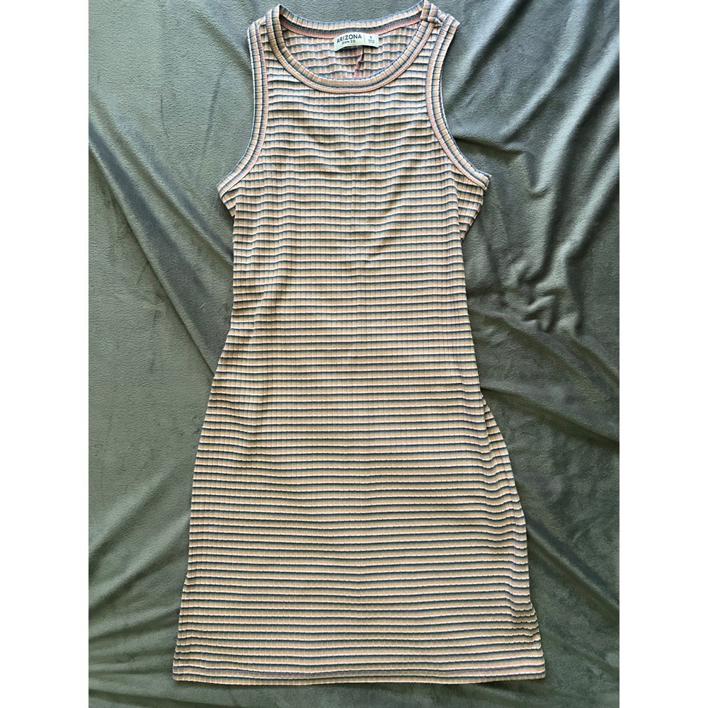 Arizona Jean Co Striped Ribbed Knit Bodycon Mini Dress Pink Blue Tan Small - Picture 5 of 7